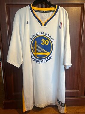 adidas White Golden State Warriors #30 Jersey with Blue and Yellow Trim